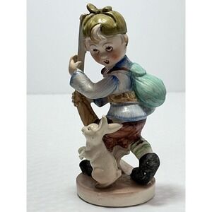 Sphinx Ceramic Vintage Figurine - Little Boy Holding A Gun With Rabbit